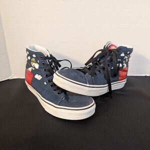 New 2017 Vans Peanuts Schultz Snoopy Red Baron Skate Shoes Off The Wall Blue